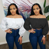Solid Slash Neck Long Sleeve Crop Top BGN-187