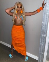 Sexy Bra Top And Ruched Long Skirt 2 Piece Sets LSD-81012