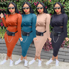 Casual Solid Long Sleeve Midi Skirt 2 Piece Sets LP-66310