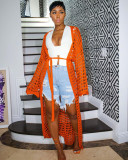 Solid Knitted Hollow Out Maxi Cloak Coat TR-1171