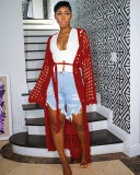 Solid Knitted Hollow Out Maxi Cloak Coat TR-1171