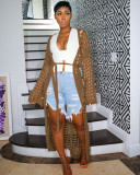 Solid Knitted Hollow Out Maxi Cloak Coat TR-1171
