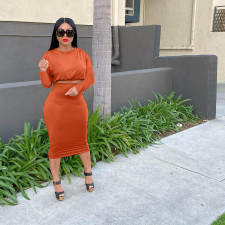 Casual Solid Long Sleeve Midi Skirt 2 Piece Sets LP-66310