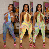 Sexy Prined Halter Hollow Out Jumpsuit CHY-1336