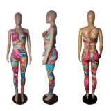 Sexy Printed Hollow Out Backless Cross Strap Jumpsuit CHY-1339
