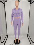Casual Solid Hooded Long Sleeve 2 Piece Pants Set XMF-072