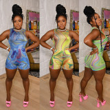 Sexy Printed Sleeveless Bodysuit+Shorts Two Piece Sets CHY-1335