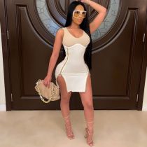 Sexy Sleeveless Zipper Split Bodycon Mini Dress CHY-1338