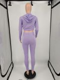 Casual Solid Hooded Long Sleeve 2 Piece Pants Set XMF-072
