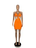 Sexy Solid Hollow Out Spaghetti Strap Mini Dress CHY-1328