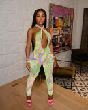 Sexy Prined Halter Hollow Out Jumpsuit CHY-1336
