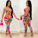 Sexy Printed Hollow Out Backless Cross Strap Jumpsuit CHY-1339