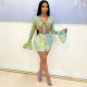 Sexy Printed Flare Sleeve Mini Skirt 2 Piece Sets CHY-1342