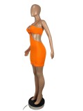 Sexy Solid Hollow Out Spaghetti Strap Mini Dress CHY-1328