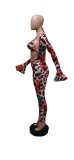Pre Order: About 7 work days shipping Sexy Printed Flare Sleeve Jumpsuits+Bra Top YUEM-66723
