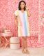 Rainbow Stripe Print V Neck Short Sleeve Loose Dress CHY-1334