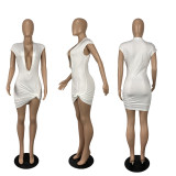 Sexy Solid Deep V Neck Knotted Mini Dress CHY-1340