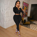 Casual Solid Hooded Long Sleeve 2 Piece Pants Set XMF-072