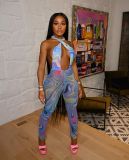 Sexy Prined Halter Hollow Out Jumpsuit CHY-1336