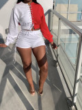 Contrast Color Lace Up Top And Shorts 2 Piece Sets BGN-188