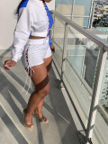 Contrast Color Lace Up Top And Shorts 2 Piece Sets BGN-188