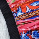 Casual Printed T Shirt Pleated Mini Skirt 2 Piece Sets YNB-7212
