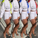 Contrast Color Lace Up Top And Shorts 2 Piece Sets BGN-188