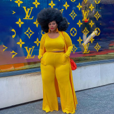 Plus Size Solid Tank Top+Long Cloak+Pants 3 Piece Sets QSF-51030