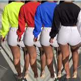 Contrast Color Lace Up Top And Shorts 2 Piece Sets BGN-188