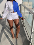 Contrast Color Lace Up Top And Shorts 2 Piece Sets BGN-188