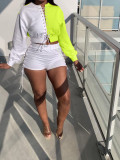 Contrast Color Lace Up Top And Shorts 2 Piece Sets BGN-188