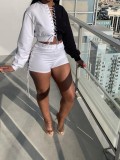 Contrast Color Lace Up Top And Shorts 2 Piece Sets BGN-188