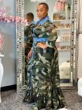 Plus Size Camo Print Long Sleeve Maxi Dress BMF-079