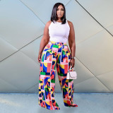 Plus Size Casual Printed Wide Leg Pants ONY-5103