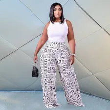 Plus Size Casual Printed Wide Leg Pants ONY-5103