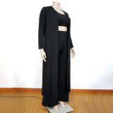 Plus Size Solid Tank Top+Long Cloak+Pants 3 Piece Sets NNWF-7293
