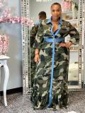 Plus Size Camo Print Long Sleeve Maxi Dress BMF-079