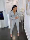 Casual Long Sleeve Zipper Skinny Jumpsuit JRF-3644