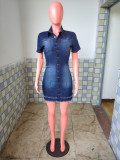 Plus Size Denim Short Sleeve Mini Dress LX-6910