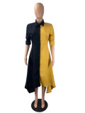 Plus Size Contrast Color Long Sleeve Irregular Shirt Dress ML-7455