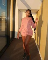 Solid Long Sleeve Two Piece Shorts Set OYF-8278