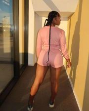 Solid Long Sleeve Two Piece Shorts Set OYF-8278