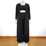 Plus Size Solid Tank Top+Long Cloak+Pants 3 Piece Sets NNWF-7293
