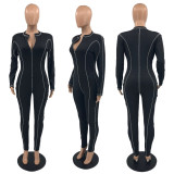 Casual Long Sleeve Zipper Skinny Jumpsuit JRF-3644