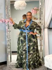 Plus Size Camo Print Long Sleeve Maxi Dress BMF-079