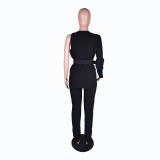 Sexy One Shoulder Belted Blazer Two Piece Suits BS-1283