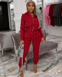 Solid Hooded Zipper Long Sleeve 2 Piece Suits LDS-3289