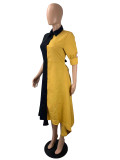 Plus Size Contrast Color Long Sleeve Irregular Shirt Dress ML-7455