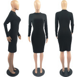 Solid Long Sleeve Bodycon Dress FOSF-8095