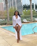 Sexy Mesh See Through Long Sleeve Buttons Maxi Dress YS-8822